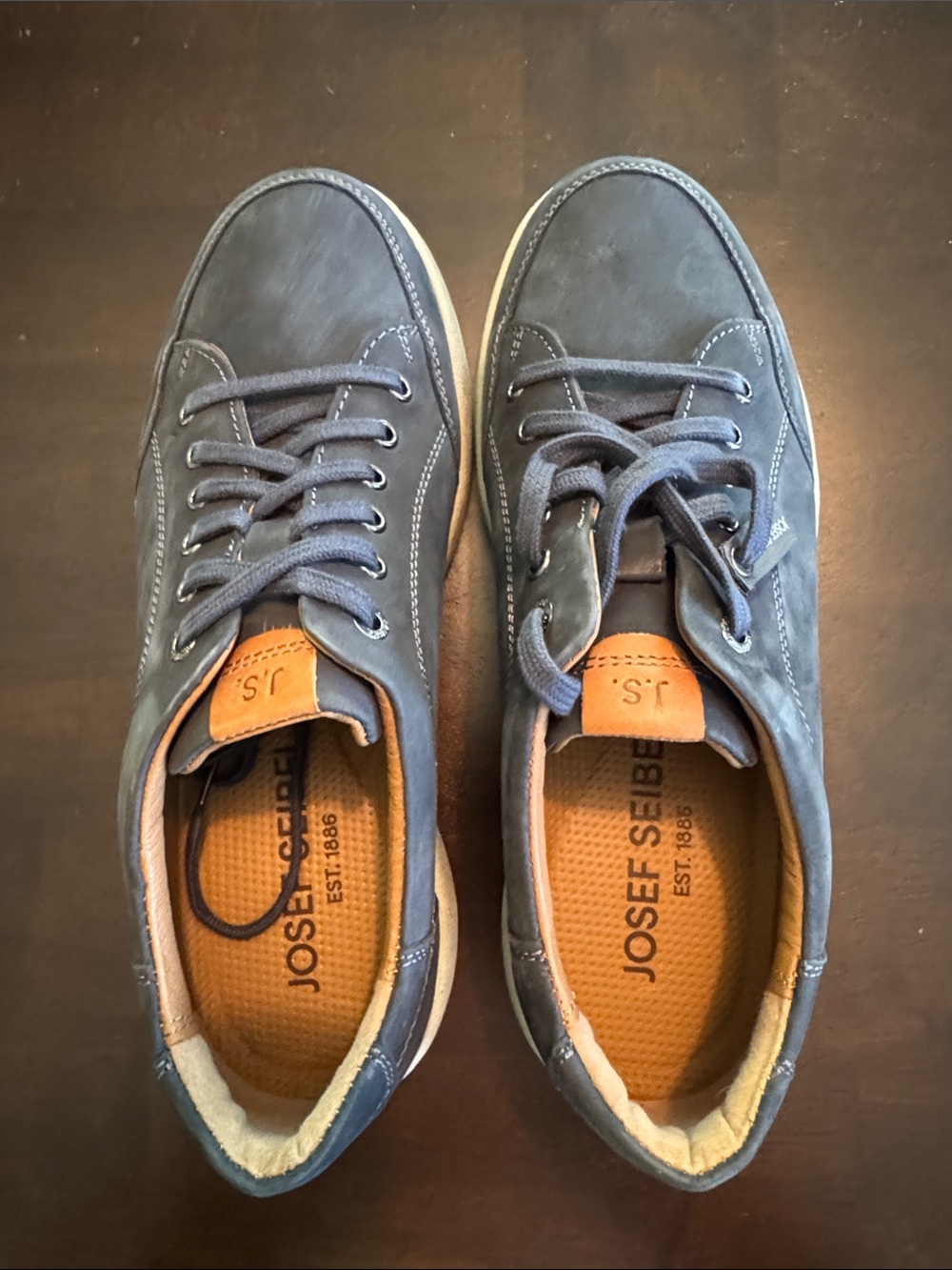 Josef Seibel Navy Leather Lace-Up Casual Loafers with Tan Accents